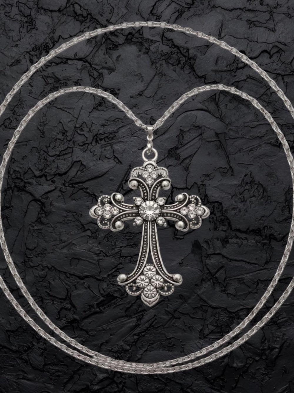 Gothic Rhinestone Cross Statement Necklace - Picture 2 of 2